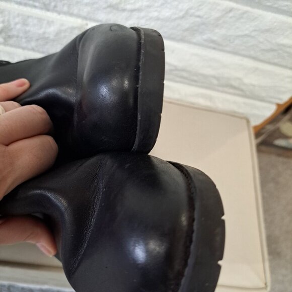 Eric Michael Women's  10.5 Boot Black Leather Knee High Rubber Stacked Wood Heel - Picture 13 of 13